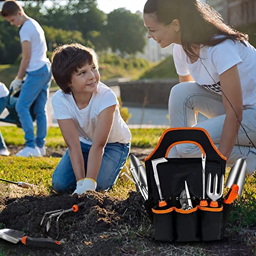 QINGFANGLI Garden Tool Set,10 PCS Stainless Steel Heavy Duty Gardening Tool Set with Soft Rubberized Non-Slip Ergonomic Handle Storage Tote Bag,Gardening Tool Set Gifts for Women and Men