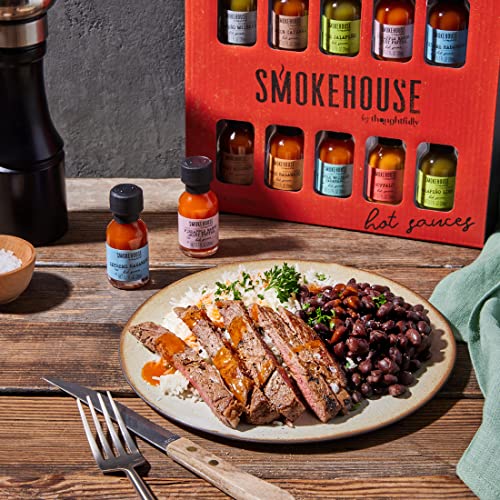 Smokehouse by Thoughtfully, Gourmet Hot Sauce Gift Set, Flavors Include Mango Habanero, Buffalo, Bacon Cayenne, Smoky Bourbon, Fire Jalapeño and More, Hot Sauce Variety Pack, Set of 10