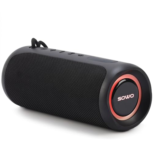 SOWO Waterproof Bluetooth Speaker Wireless- Portable Speaker Loud with Built-in Subwoofer and Tweeter, Extra Bass, Stereo Sound, IP67, Colorful Lights for Party, Outdoor, Camping - Black