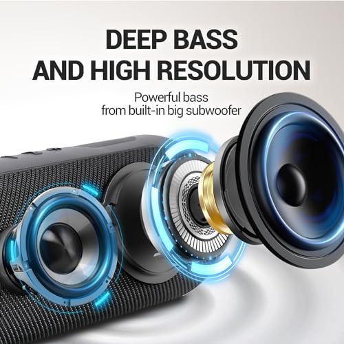 SOWO Waterproof Bluetooth Speaker Wireless- Portable Speaker Loud with Built-in Subwoofer and Tweeter, Extra Bass, Stereo Sound, IP67, Colorful Lights for Party, Outdoor, Camping - Black