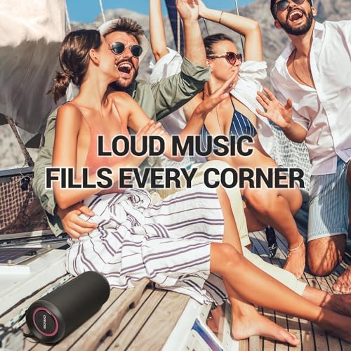 SOWO Waterproof Bluetooth Speaker Wireless- Portable Speaker Loud with Built-in Subwoofer and Tweeter, Extra Bass, Stereo Sound, IP67, Colorful Lights for Party, Outdoor, Camping - Black