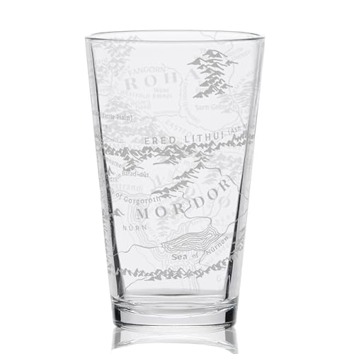 MAP OF MORDOR & GONDOR Engraved 16oz Pint Glass | Inspired by Tolkien LOTR and Middle Earth | Great Christmas Gift Idea | Unique Elvish Hobbit Wizard Fantasy Decor!