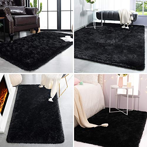 TWINNIS Super Soft Shaggy Rugs Fluffy Carpets, 4x5.9 Feet, Indoor Modern Plush Area Rugs for Living Room Bedroom Kids Room Nursery Home Decor, Upgrade Anti-skid Rectangular Fuzzy Rug, Black