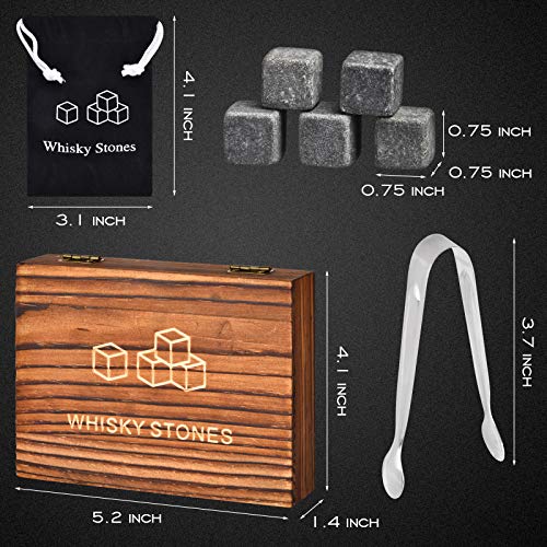 Whiskey Stones, Whiskey Stone Gift Set, 9 Granite Whisky Rocks, Burbon Gifts Cool Presents for Men Dad Husband Boyfriend, Unique Anniversary Birthday Wedding Gift Ideas - by Angde