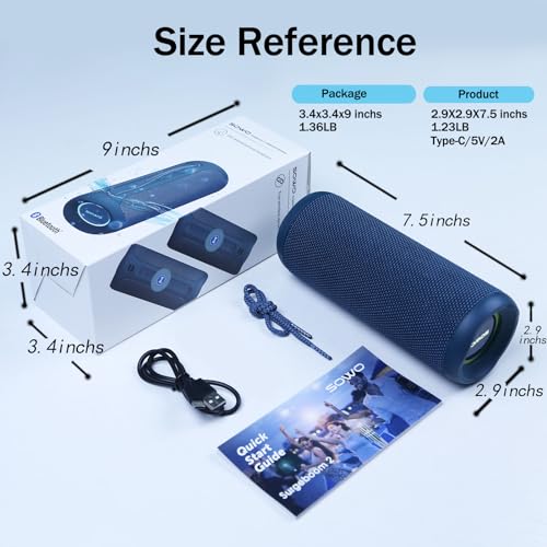 Portable Bluetooth Speaker, IPX7 Waterproof Wireless Bluetooth Speaker, Bassboom Technology, 25W Loud Stereo Sound, LED Light with TWS Pairing, 16H Playtime for Home and Outdoor -Blue