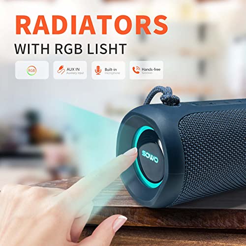 Portable Bluetooth Speaker, IPX7 Waterproof Wireless Bluetooth Speaker, Bassboom Technology, 25W Loud Stereo Sound, LED Light with TWS Pairing, 16H Playtime for Home and Outdoor -Blue