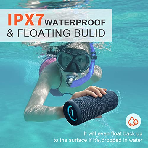 Portable Bluetooth Speaker, IPX7 Waterproof Wireless Bluetooth Speaker, Bassboom Technology, 25W Loud Stereo Sound, LED Light with TWS Pairing, 16H Playtime for Home and Outdoor -Blue