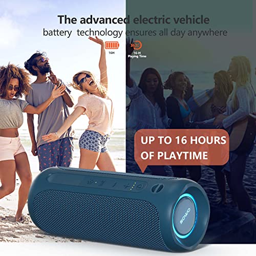 Portable Bluetooth Speaker, IPX7 Waterproof Wireless Bluetooth Speaker, Bassboom Technology, 25W Loud Stereo Sound, LED Light with TWS Pairing, 16H Playtime for Home and Outdoor -Blue