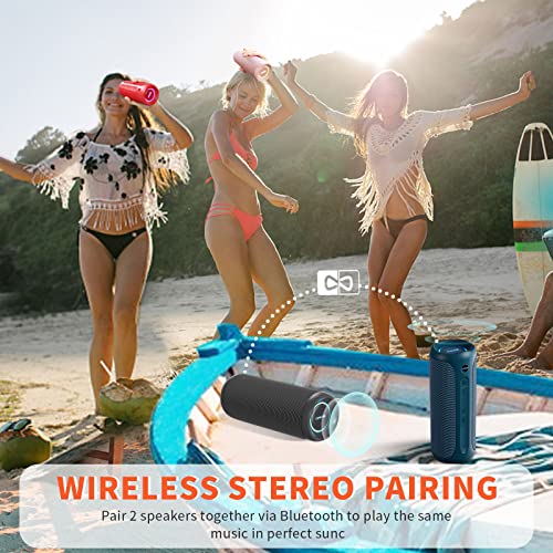 Portable Bluetooth Speaker, IPX7 Waterproof Wireless Bluetooth Speaker, Bassboom Technology, 25W Loud Stereo Sound, LED Light with TWS Pairing, 16H Playtime for Home and Outdoor -Blue