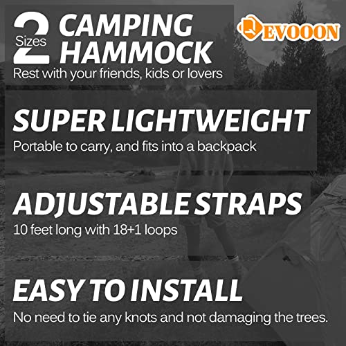 Camping Hammock for Outside,Double Hammock with Tree Straps(18+1Loops) 210T Nylon Parachute Lightweight Portable Hammock for Outdoor Travel,Hiking,Backpacking,Hunting,Outdoor,Beach,Camping Gear