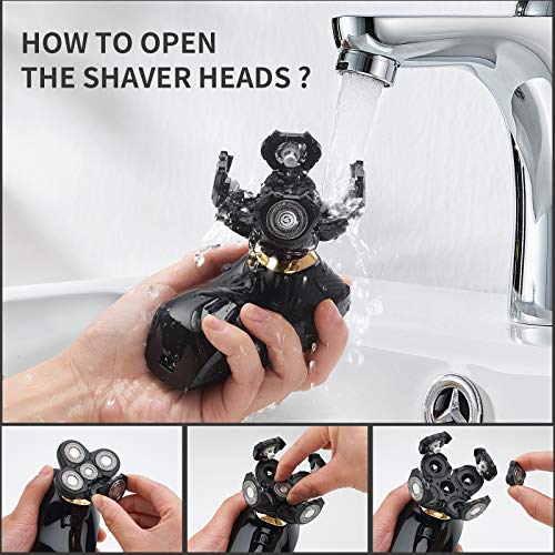 4 in1 Electric Head Shaver Bald Shaver Set Wet Dry Cordless Shaver for Men with Clippers Nose & Ear Trimmer Facial Cleansing Rechargeable Razors IPX6 Waterproof