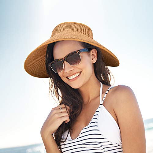 3PCS Foldable Straw Sun Visor Hats for Women, Wide Brim Ponytail Summer Beach Hat, Protect Your Skin Easily