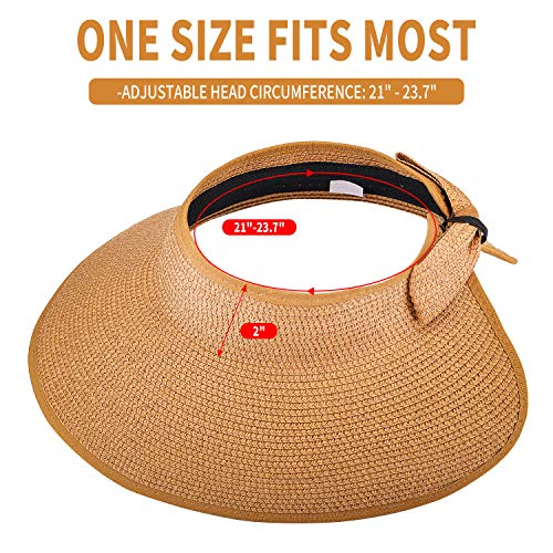 3PCS Foldable Straw Sun Visor Hats for Women, Wide Brim Ponytail Summer Beach Hat, Protect Your Skin Easily