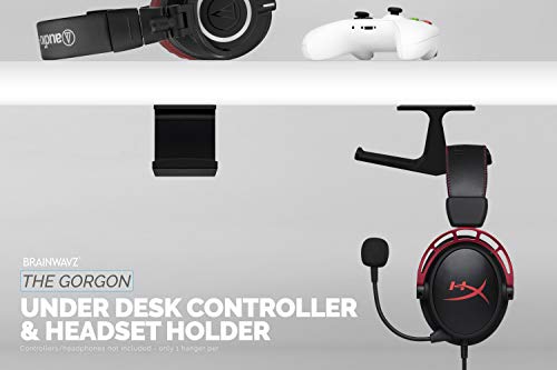 BRAINWAVZ The Gorgon - Under Desk Game Controller & Headphone Holder for XBOX, PS4, PS5, Series One, Steelseries, PC & Most Gamepads & Headsets, Screwless Hanger Stand, Black