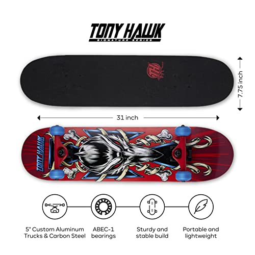 Tony Hawk 31 Inch Skateboard, Tony Hawk Signature Series 4, 9-Ply Maple Deck Skateboard for Cruising, Carving, Tricks and Downhill