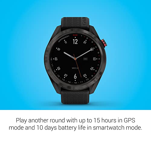 Garmin Approach S42, GPS Golf Smartwatch, Lightweight with 1.2" Touchscreen, 42k+ Preloaded Courses, Gunmetal Ceramic Bezel and Black Silicone Band, 010-02572-10