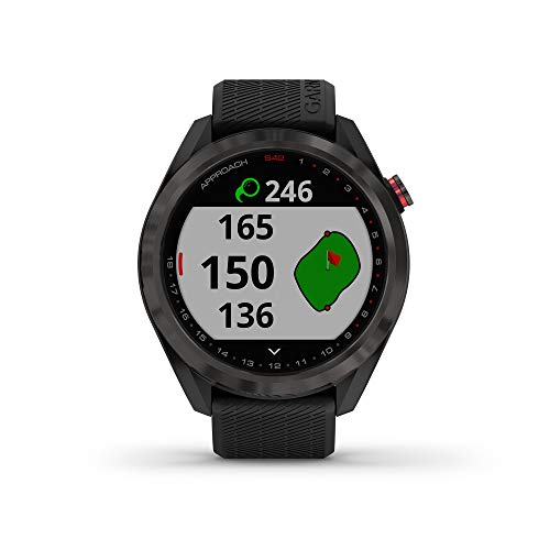 Garmin Approach S42, GPS Golf Smartwatch, Lightweight with 1.2" Touchscreen, 42k+ Preloaded Courses, Gunmetal Ceramic Bezel and Black Silicone Band, 010-02572-10