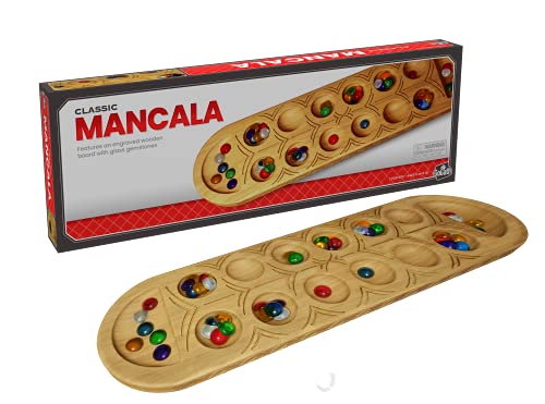 Classic Mancala Game - Features A Full-Sized, Solid Wooden Board with Exquisite Detail Stones by Pressman For 2 Players