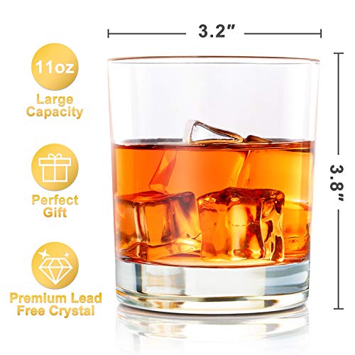 Whiskey Glasses Set of 4-11 OZ Old Fashioned Glasses/Premium Crystal Glasses, Perfect for Whiskey Lovers, Rocks Glasses for Scotch, Bourbon, Liquor, Rum, and Cocktail Drinks - Classic