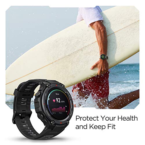 Amazfit T-Rex Pro Smart Watch, Rugged Military Certified, GPS, 18-Day Battery, Heart Rate Monitoring & VO2 Max, Sleep & Health Monitoring, 10 ATM Water-Resistant, with AI Fitness App (Black)