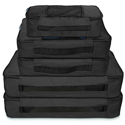 TravelWise Packing Cube System - Durable 5 Piece Weekender Plus Set (Black)