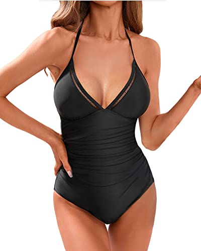 Holipick Women Tummy Control One Piece Swimsuit Sexy Bathing Suit Halter Swimwear