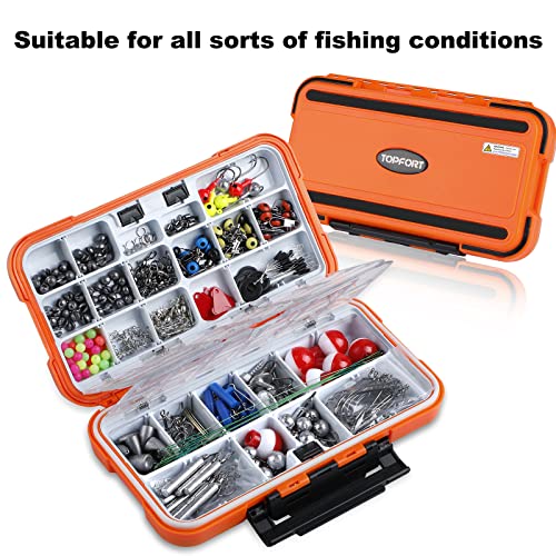 TOPFORT 187/343pcs Fishing Accessories Kit, Including Jig Hooks, Bullet Bass Casting Sinker Weights, Fishing Swivels Snaps, Sinker Slides, Fishing Set with Tackle Box