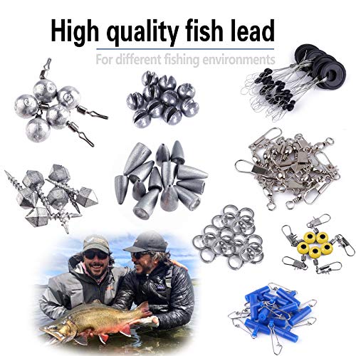 TOPFORT 187/343pcs Fishing Accessories Kit, Including Jig Hooks, Bullet Bass Casting Sinker Weights, Fishing Swivels Snaps, Sinker Slides, Fishing Set with Tackle Box