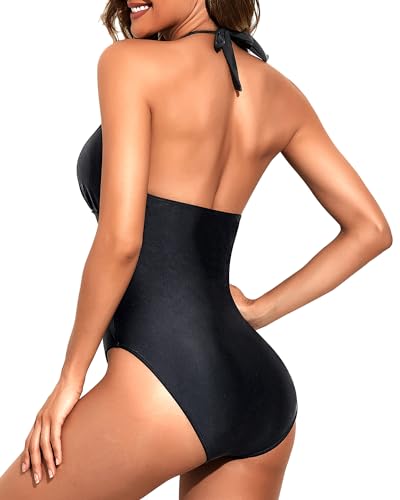 Tempt Me Women Sexy Halter One Piece Swimsuits Mesh Hollow Out Tummy Control Monokini V Neck Bathing Suit