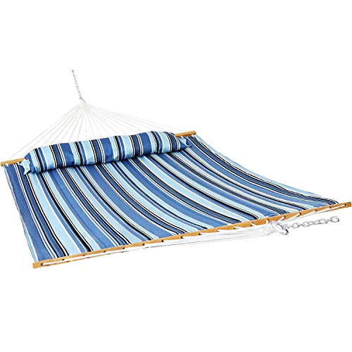 Sunnydaze Outdoor Quilted Fabric Hammock - Two-Person with Spreader Bars - Heavy-Duty 450-Pound Capacity - Misty Beach