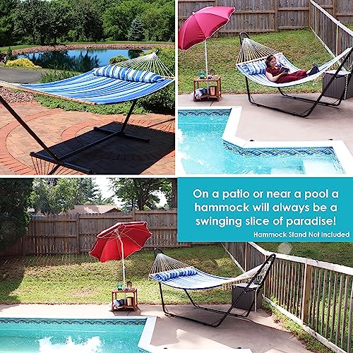 Sunnydaze Outdoor Quilted Fabric Hammock - Two-Person with Spreader Bars - Heavy-Duty 450-Pound Capacity - Misty Beach