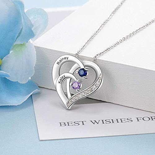 kaululu Mothers Day Gifts for Mom Personalized Birthstone Name Necklace for Women Best Custom Heart Necklace Build Your Mom Wife Girlfriend Birthday Gifts for Mother's Day Gifts