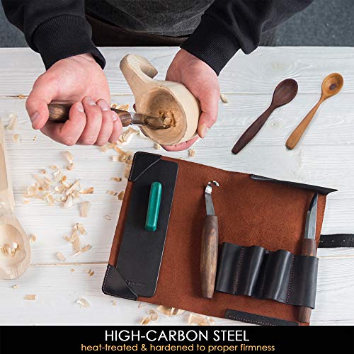 BeaverCraft Wood Spoon Carving Tools Kit S14x Deluxe - Wood Carving Tools Set Wood Carving Kit - Wood Carving Knives, Hook Knife Wood Carving Spoon Knife Set Bowl Kuksa Whittling Carving Gouges Kit