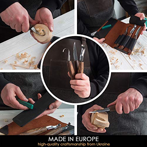 BeaverCraft Wood Spoon Carving Tools Kit S14x Deluxe - Wood Carving Tools Set Wood Carving Kit - Wood Carving Knives, Hook Knife Wood Carving Spoon Knife Set Bowl Kuksa Whittling Carving Gouges Kit