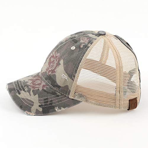 C.C Exclusives Hatsandscarf Washed Distressed Cotton Camo Print Denim Ponytail Hat Adjustable Camo Baseball Cap (BT-15)