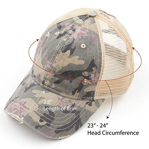 C.C Exclusives Hatsandscarf Washed Distressed Cotton Camo Print Denim Ponytail Hat Adjustable Camo Baseball Cap (BT-15)