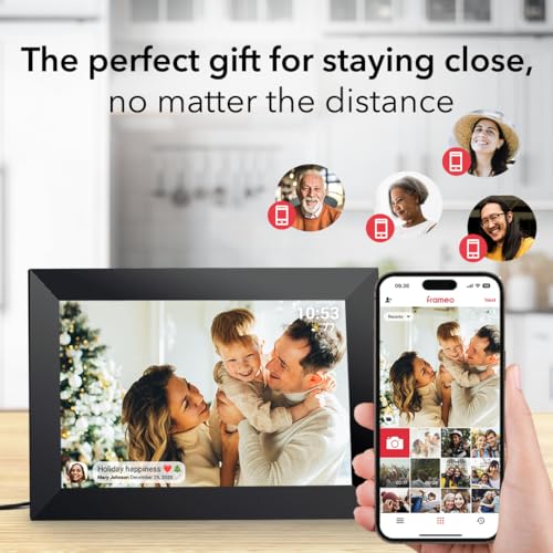 Frameo 10.1 Inch WiFi Digital Picture Frame with 1280 * 800P IPS Touch Screen HD Disply,Built-in 16GB Storage,Video Clips and Slide Show,Send Photos Instantly from Anywhere with via Free APP…