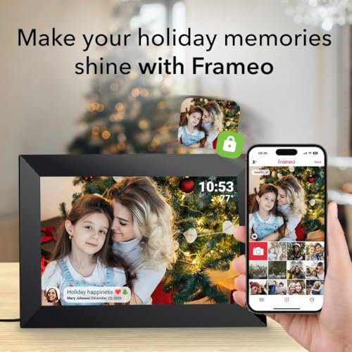 Frameo 10.1 Inch WiFi Digital Picture Frame with 1280 * 800P IPS Touch Screen HD Disply,Built-in 16GB Storage,Video Clips and Slide Show,Send Photos Instantly from Anywhere with via Free APP…