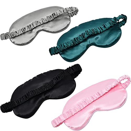 LERSVICVIL Sleep Mask 4 Pack Silk Eye Cover Soft Satin Blindfold Elastic Strap Night Eyeshade Travel Nap for Women Men