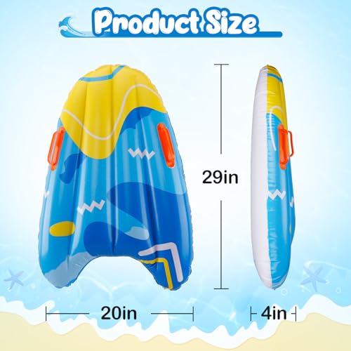 2Pcs Inflatable Bodyboard with Handles - Portable Surf Body Board Lightweight Swimming Floating Surfboard for Lawn Slide Water Kids Learn to Swim Summer Beach Fun Activity