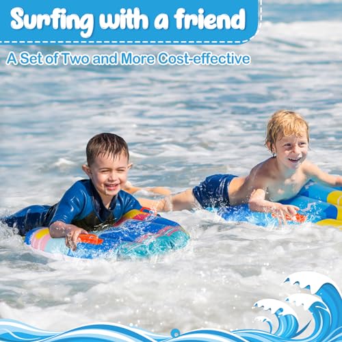 2Pcs Inflatable Bodyboard with Handles - Portable Surf Body Board Lightweight Swimming Floating Surfboard for Lawn Slide Water Kids Learn to Swim Summer Beach Fun Activity