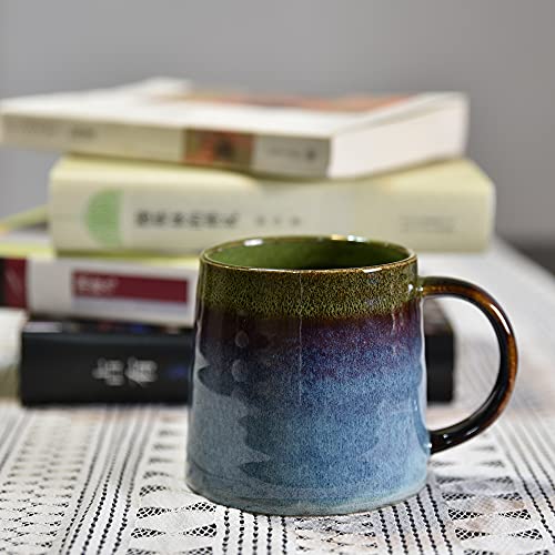 wewlink Large Ceramic Coffee Mug, Pottery Mug,Tea Cup for Office and Home,Handmade Pottery Coffee Mugs,16.5 Oz,Dishwasher and Microwave Safe,kiln altered glaze craft (Green)