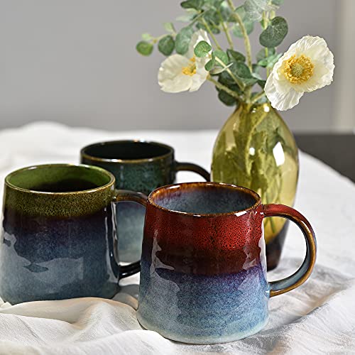 wewlink Large Ceramic Coffee Mug, Pottery Mug,Tea Cup for Office and Home,Handmade Pottery Coffee Mugs,16.5 Oz,Dishwasher and Microwave Safe,kiln altered glaze craft (Green)