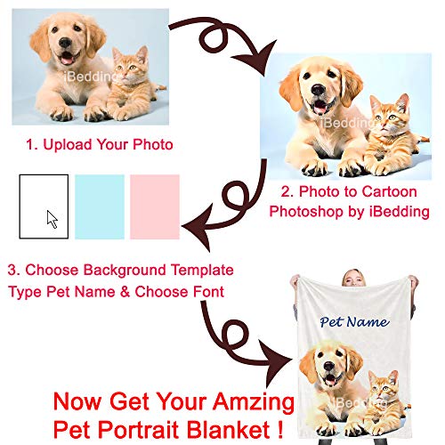 Personalized Pet Portrait Throw Blanket, Custom Cartoon Blankets with Dog Photos Customized Soft Flannel Blanket for Cat, Upload Your Image