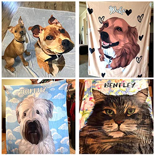 Personalized Pet Portrait Throw Blanket, Custom Cartoon Blankets with Dog Photos Customized Soft Flannel Blanket for Cat, Upload Your Image