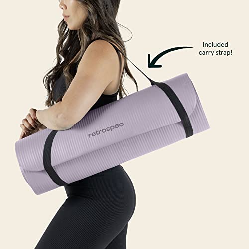 Retrospec Solana Yoga Mat 1/2" Thick w/Nylon Strap for Men & Women - Non Slip Excercise Mat for Yoga, Pilates, Stretching, Floor & Fitness Workouts, Violet haze