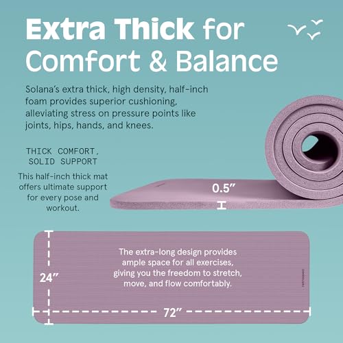 Retrospec Solana Yoga Mat 1/2" Thick w/Nylon Strap for Men & Women - Non Slip Excercise Mat for Yoga, Pilates, Stretching, Floor & Fitness Workouts, Violet haze