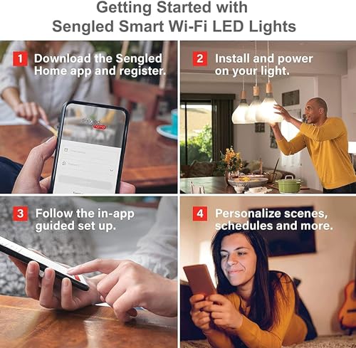 Sengled Alexa WiFi Light Bulb - Smart Bulbs That Work with Alexa/Google Assistant, A19 Daylight (5000K) - No Hub Required, 800LM 60W High CRI)60 Equivalent, 4 Count (Pack of 1)