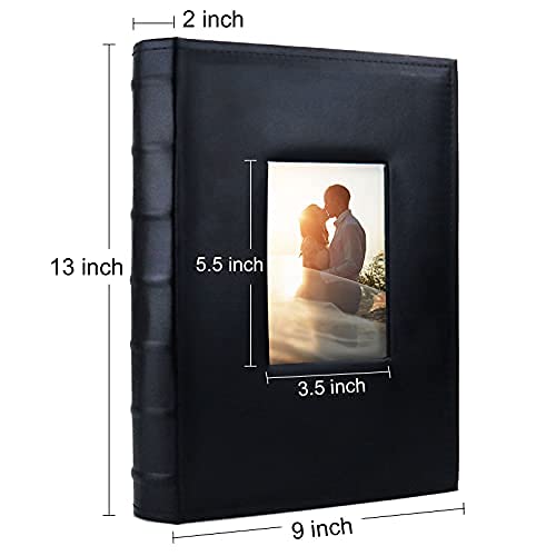 Vienrose Photo Album 4x6 300 Photos with Memo Area Leather Cover Large Capacity Slip-in Pictures Book for Wedding Baby Vacation (Black)