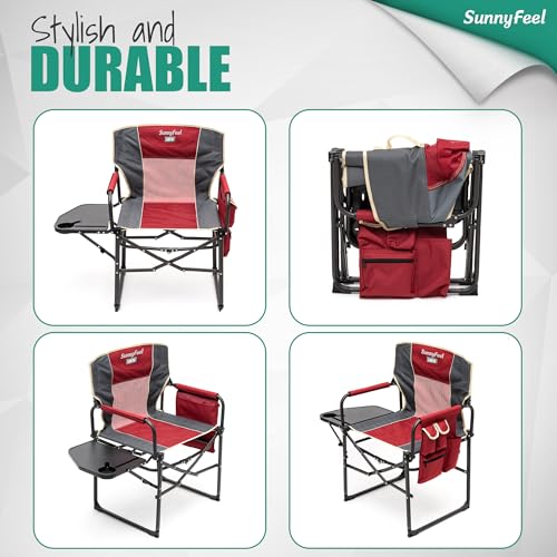 SUNNYFEEL Camping Directors Chair, Heavy Duty,Oversized Portable Folding Chair with Side Table, Pocket for Beach, Fishing,Trip,Picnic,Lawn,Concert Outdoor Foldable Camp Chairs